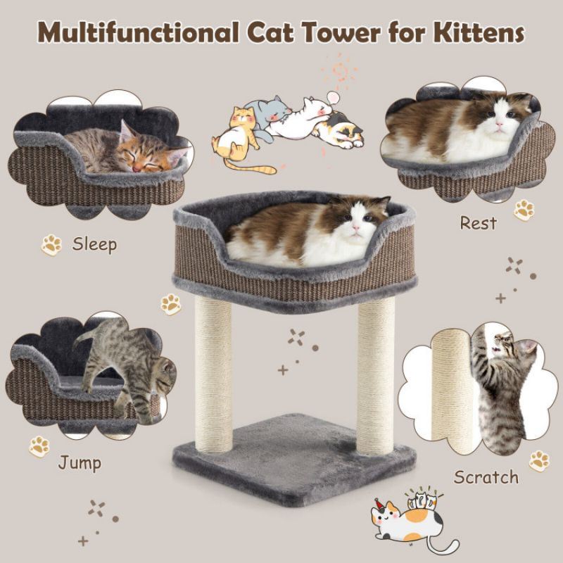 Multi Level Cat Climbing Tree with Scratching Plush Perch