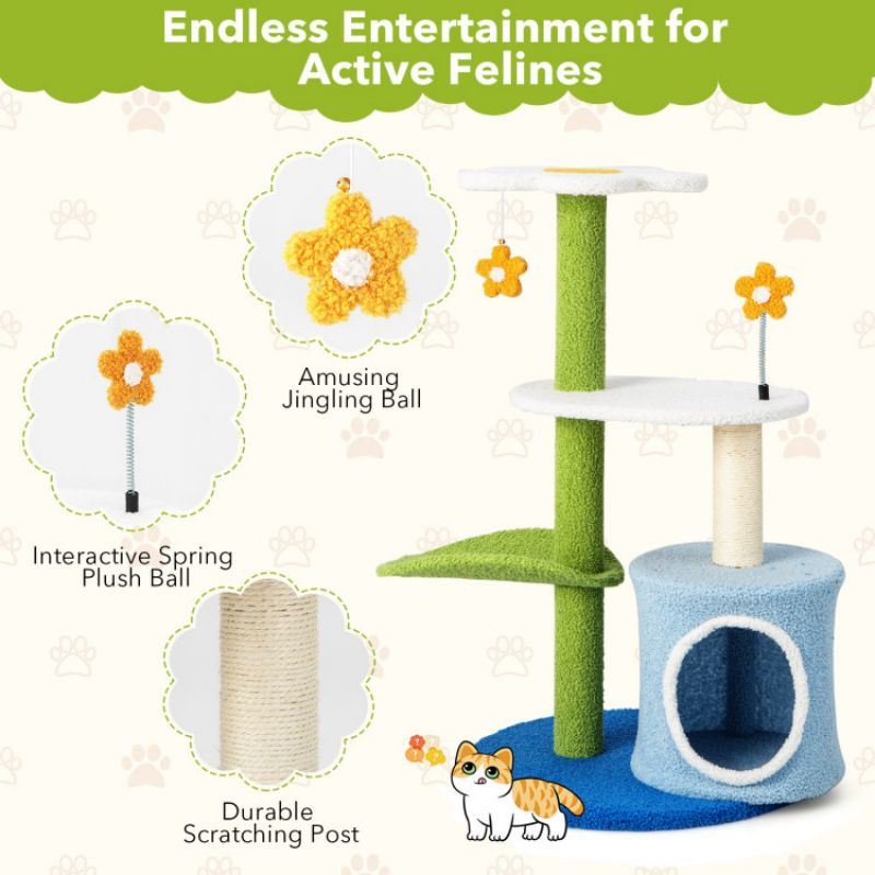 Four Tier Cute Pet Tree with Jingling Balls and Condo