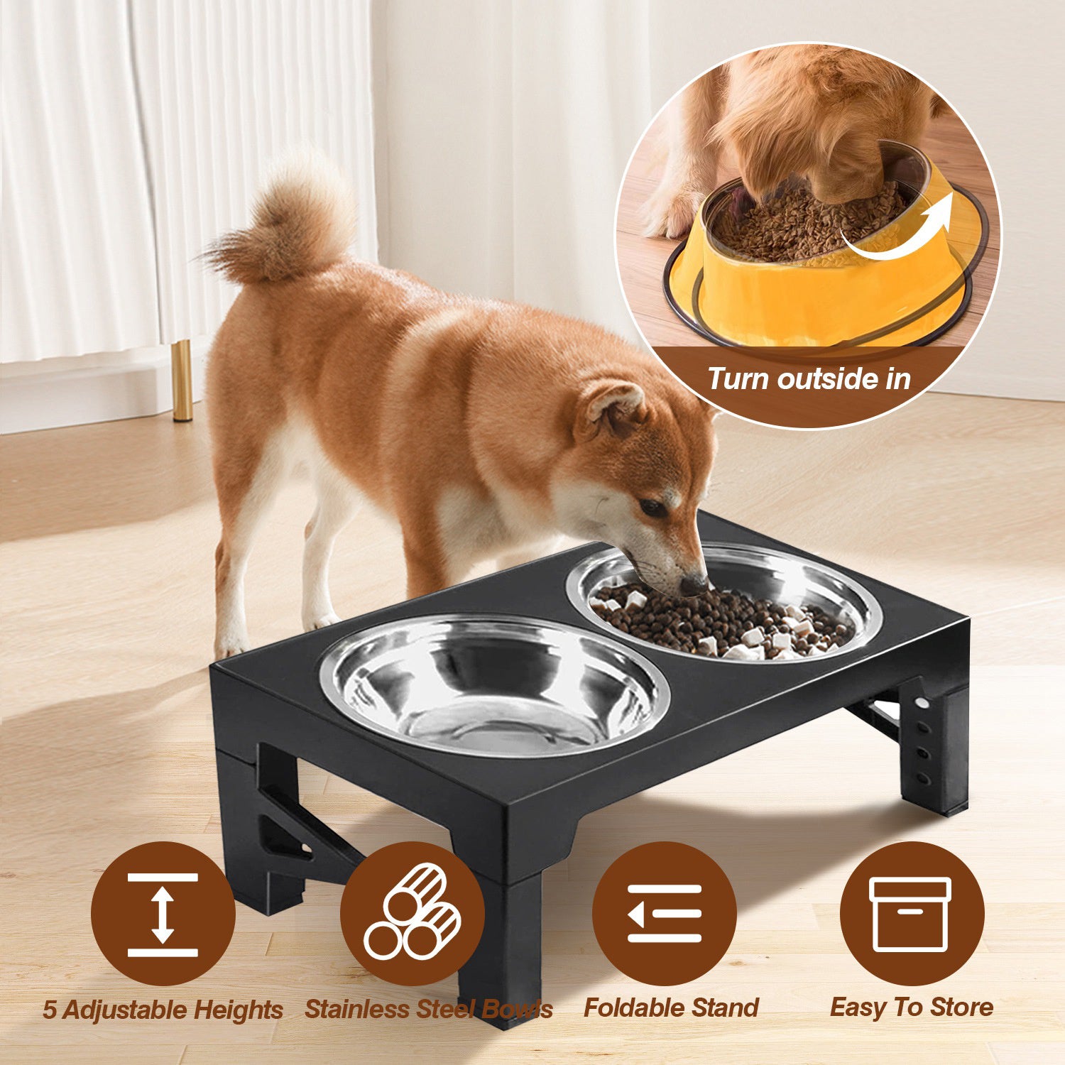 Pets Adjustable Stainless Steel Elevated Bowl