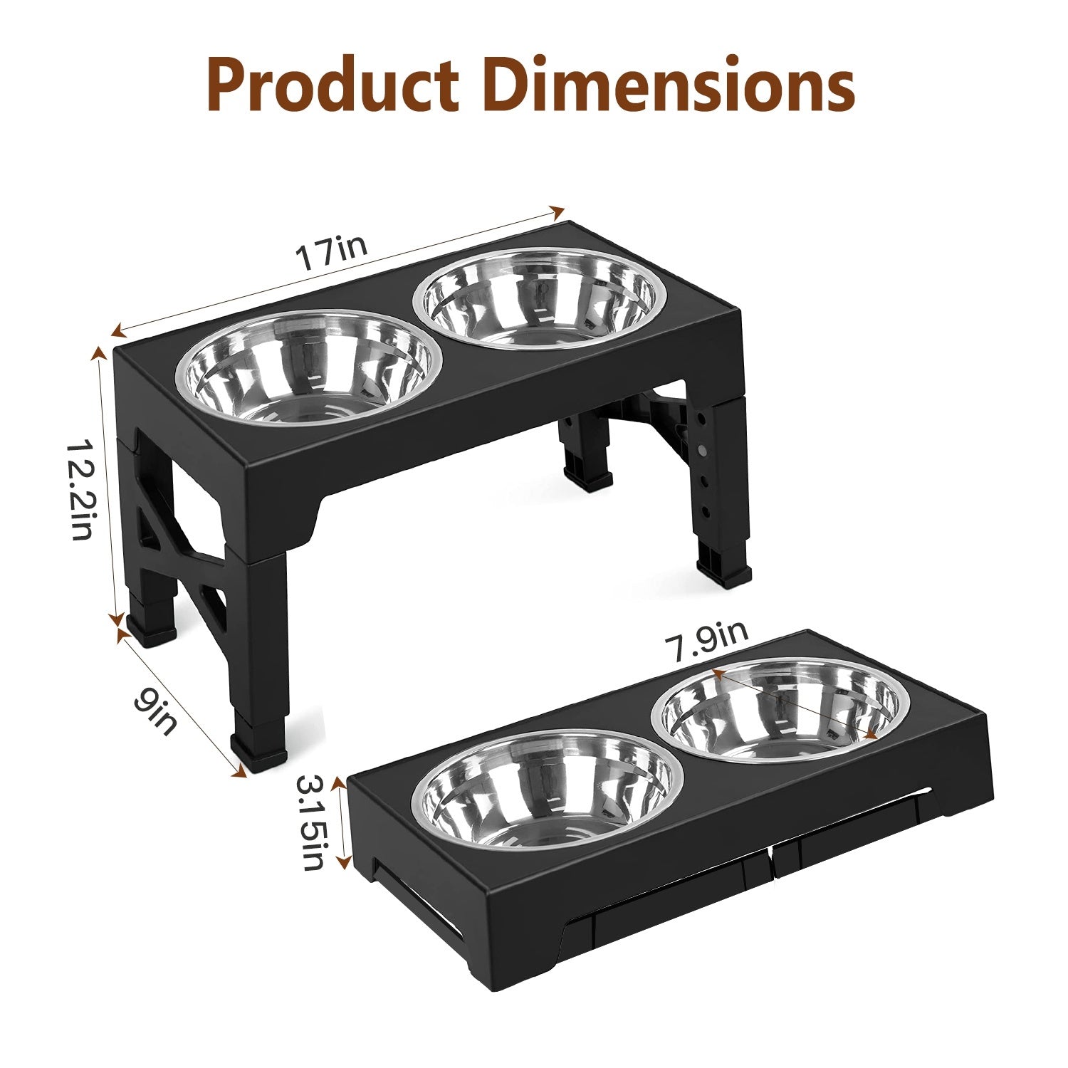 Pets Adjustable Stainless Steel Elevated Bowl