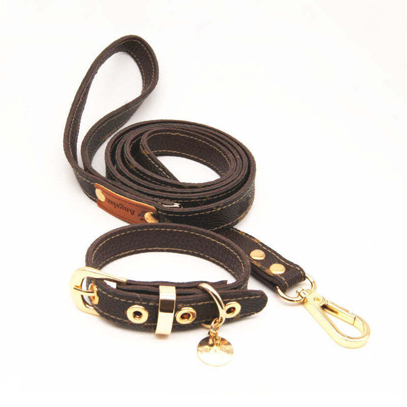 Flower Print Pet Leather Collar Leash