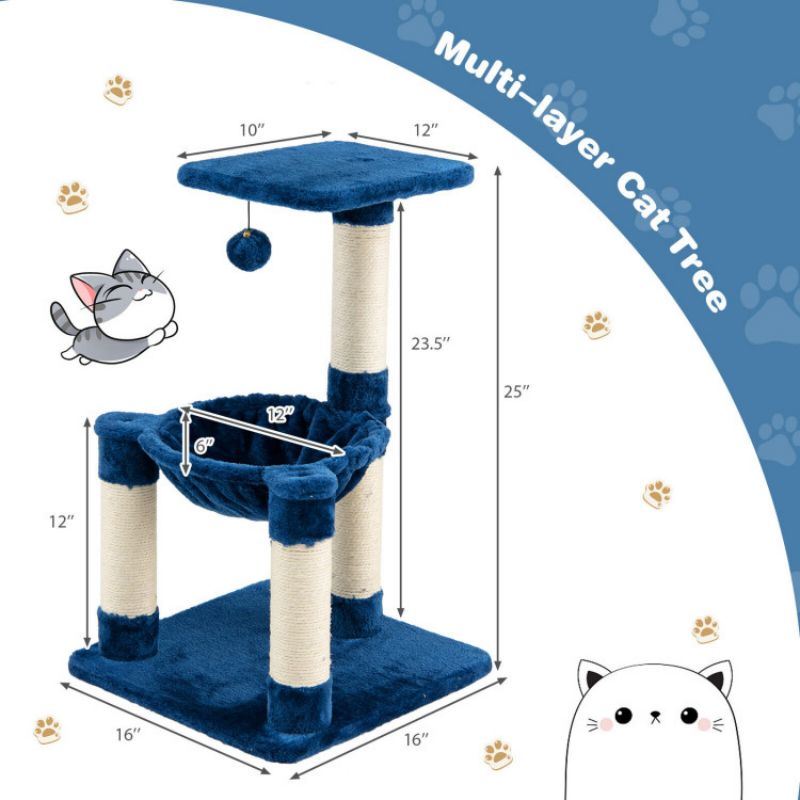 Multi-level Pets Tree with Scratching Posts and Cat Hammock