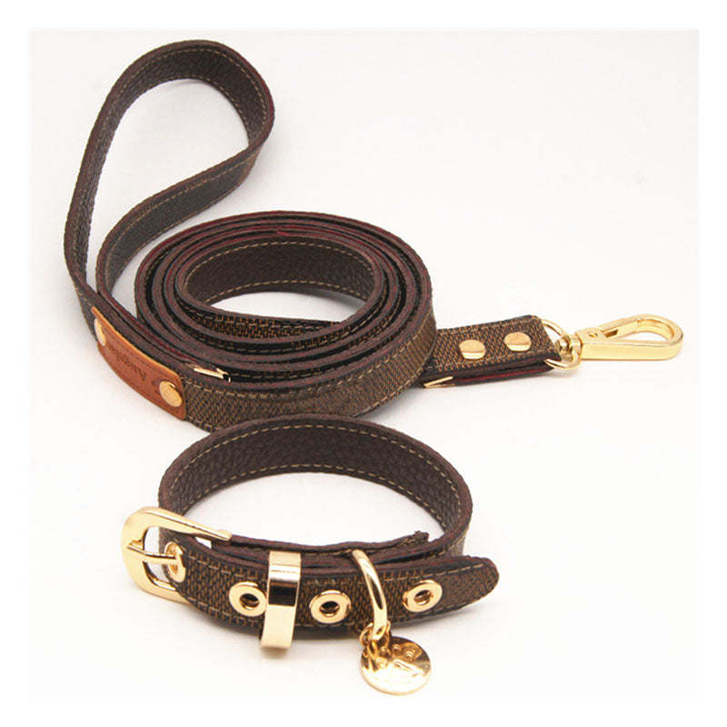 Flower Print Pet Leather Collar Leash