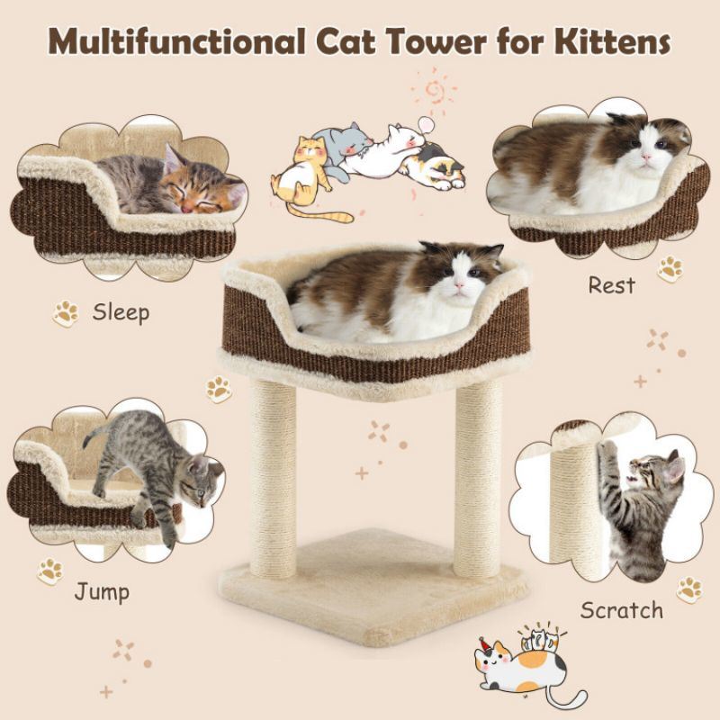 Multi Level Cat Climbing Tree with Scratching Plush Perch